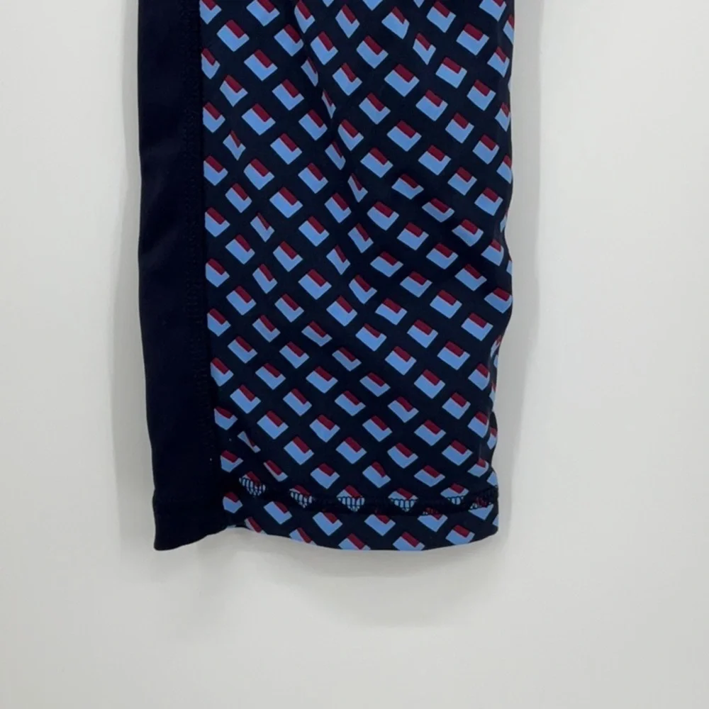 Tory Burch Sport Patterned Leggings Size Large Navy & Light Blue Logo Print